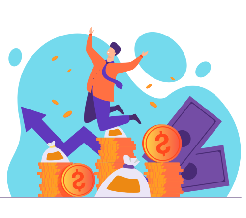People celebrating rewards with coins and gift money